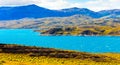 Lake Pehoe, Torres del Paine National Park, Patagonia, Chile, South America. Copy space for text Royalty Free Stock Photo