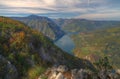 Lake Perucac view above from viewpoint Banjska Stena, mountain Tara, Western Serbia Royalty Free Stock Photo