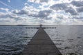 Lake pier, aerial view, photography from a drone Royalty Free Stock Photo