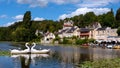 Lake Pierrefonds and swans-pedalos near Paris Royalty Free Stock Photo