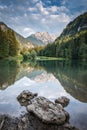 Lake PlanÃÂ¡arsko jezero in Zgornje Jezersko with Kamnik-Savinja Alps Royalty Free Stock Photo