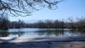 A lake and pond at winter, blue water and reflectio