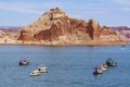 Lake Powell with cliffs and houseboats Royalty Free Stock Photo