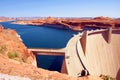 Lake Powell and Glen Canyon Dam in the Desert of Arizona,United States Royalty Free Stock Photo