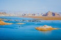 Lake Powell overlook. Moored boats, blue water, and red rocks, Utah Royalty Free Stock Photo