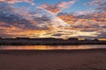Lake Powell - Panoramic sunset view seen from Lone Rock Beach in Wahweap Bay in Lake Powell in Glen Canyon Recreation Area, Page Royalty Free Stock Photo