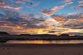 Lake Powell - Panoramic sunset view seen from Lone Rock Beach in Wahweap Bay in Lake Powell in Glen Canyon Recreation Area, Page Royalty Free Stock Photo