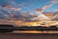 Lake Powell - Panoramic sunset view seen from Lone Rock Beach in Wahweap Bay in Lake Powell in Glen Canyon Recreation Area, Page Royalty Free Stock Photo