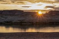 Lake Powell - Panoramic sunset view seen from Lone Rock Beach in Wahweap Bay in Lake Powell in Glen Canyon Recreation Area Royalty Free Stock Photo