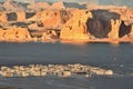 Lake Powell sunset. Boats in the lake port Royalty Free Stock Photo