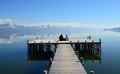 Romance on a pier on Lake Prespa, Macedonia Royalty Free Stock Photo