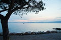 Lake promenade summer holiday scenery at blue hour Royalty Free Stock Photo