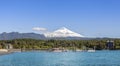 Lake in Pucon and snow covered Volcano Villarica.