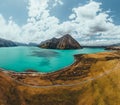 Lake Pukaki and Lake Ben Ohau view from Glentanner Park Centre near Mount Cook on a background of blue sky with clouds Royalty Free Stock Photo