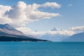 Lake Pukaki with Mt Cook in Mount Cook National Park, New Zealand Royalty Free Stock Photo