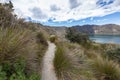 Lake Quilotoa. Panorama of the turquoise volcano crater lagoon of Quilotoa, near Quito, Andean region of Ecuador Royalty Free Stock Photo