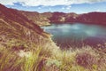 Lake Quilotoa. Panorama of the turquoise volcano crater lagoon of Quilotoa, near Quito, Andean region of Ecuador Royalty Free Stock Photo