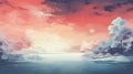 Dreamlike Illustration: A Snowy Sunset Painting In Anime Art Style