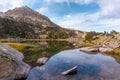 Lake reflecting the mountains, ski station at summer time, Estany primer de Pessons, Andorra, Pyrenees