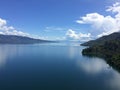 Lake with reflection of the blue sky and clouds wih mountain and hills in the background Royalty Free Stock Photo