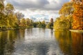 Lake between the Regents park in London with trees in autumn