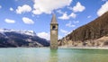 Lake Reschen with Churchtower, Vinschgau Valley, South Tyrol, Italy