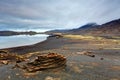 Lake in Reykjanes with black lava field Royalty Free Stock Photo