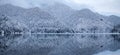 Lake Ritsa winter cloudy weather clouds mirror image of water mountains Abkhazia relict reserve Royalty Free Stock Photo