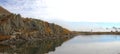 Lake with rock reflection on top of Grimsel pass in Switzerland