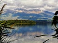 Lake Rotoaira and Mount Tongariro volcano in a claudy day afternoon