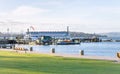 Lake Rotorua in the late afternoon with the landmark Lakeland Queen in dock