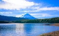 Lake Saiko and Mount Fuji, bright clouds