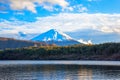 Lake Saiko, Mount Fuji and bright clouds