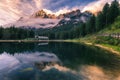 Lake San Vito di Cadore (lake Mosigo) in Boite valley in the domain of Mount Antelao also called King of the Dolomites. Italian D