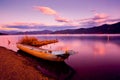 Lake scenery, sunset, fishing boat dock Royalty Free Stock Photo