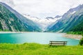Lake Schlegeis and empty desk, Alps, Austria