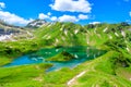 Lake Schrecksee - A beautiful turquoise alpine lake in the Allgaeu alps near Hinterstein, hiking destination in Bavaria, Germany Royalty Free Stock Photo
