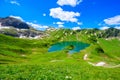 Lake Schrecksee - A beautiful turquoise alpine lake in the Allgaeu alps near Hinterstein, hiking destination in Bavaria, Germany Royalty Free Stock Photo