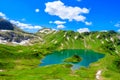 Lake Schrecksee - A beautiful turquoise alpine lake in the Allgaeu alps near Hinterstein, hiking destination in Bavaria, Germany Royalty Free Stock Photo