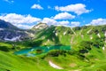 Lake Schrecksee - A beautiful turquoise alpine lake in the Allgaeu alps near Hinterstein, hiking destination in Bavaria, Germany Royalty Free Stock Photo