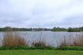 The Lake Schwerin (German: Schweriner See) at the castle and the city on a cloudy day