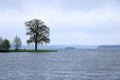 The Lake Schwerin (German: Schweriner See) at the castle and the city on a cloudy day