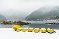 Lake Shoji Japan. view of beautiful white winter .