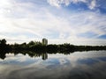 Lake with sky and clouds reflecting in tranquil River