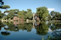 Lake and small roman temple of esculapio in a park in Rome