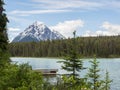 Lake and snow capped mountains with dock Royalty Free Stock Photo