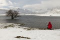 Lake with Snow Man