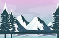 Lake Snow Mountain Frozen Ice Nature Landscape Adventure Illustration