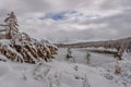 Lake snow tree mountains autumn Royalty Free Stock Photo