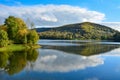 Lake Solinskie in the Bieszczady Mountains. Beautiful autumn landscape. Poland